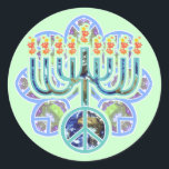 Earth Peace Menorah Stickers<br><div class="desc">Menora met vredessymbool in aardpatroon. Chanukah ontwerp.</div>