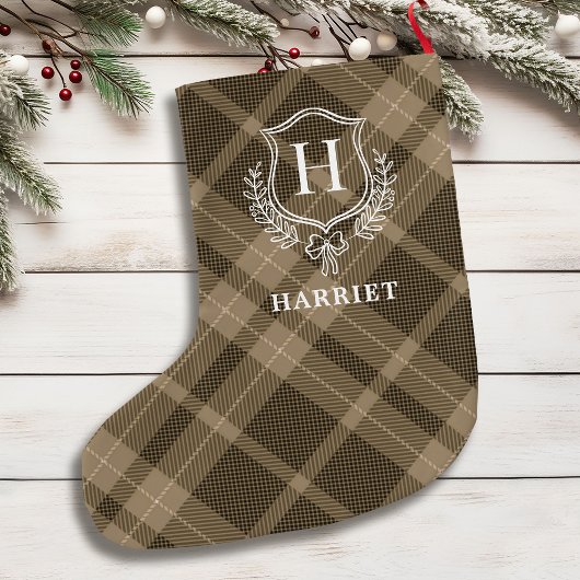Earth Plaid Monogram Initiaal Tartan Grote Kerstsok
