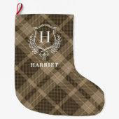 Earth Plaid Monogram Initiaal Tartan Grote Kerstsok (Voorkant)