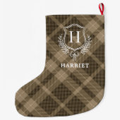 Earth Plaid Monogram Initiaal Tartan Grote Kerstsok (Achterkant)