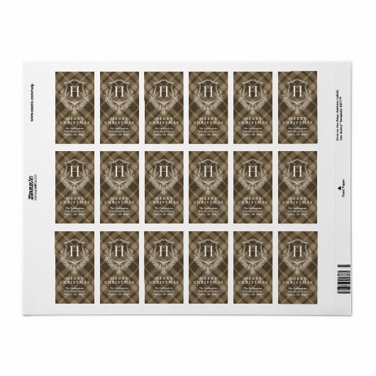 Earth Plaid Monogram Kerstretouradres Etiket (Full Sheet)