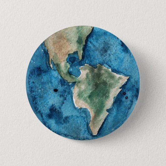 Earth Planet Waterverf Ronde Button (Voorkant)