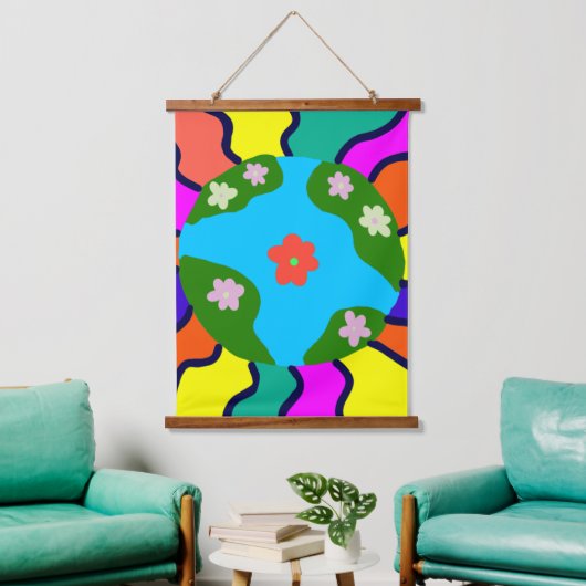Earth Retro Vibes Art Hangend Wandkleed (Woonkamer)