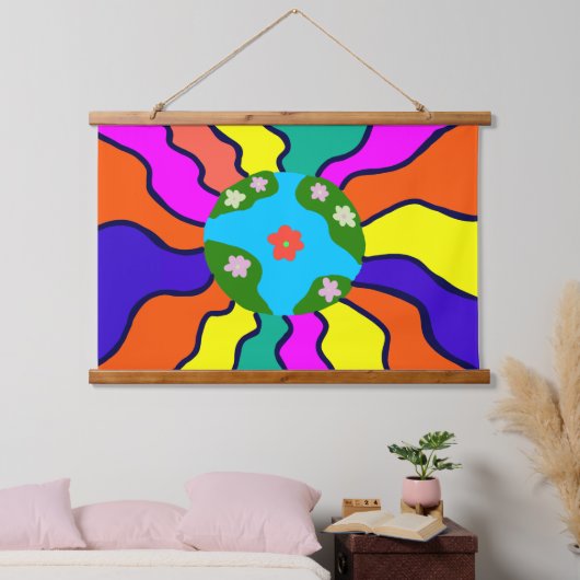 Earth Retro Vibes Art Hangend Wandkleed (Slaapkamer)
