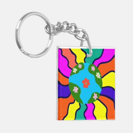 Earth Retro Vibes Art Sleutelhanger (Voorkant Links)