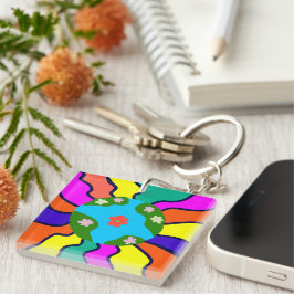 Earth Retro Vibes Art Sleutelhanger