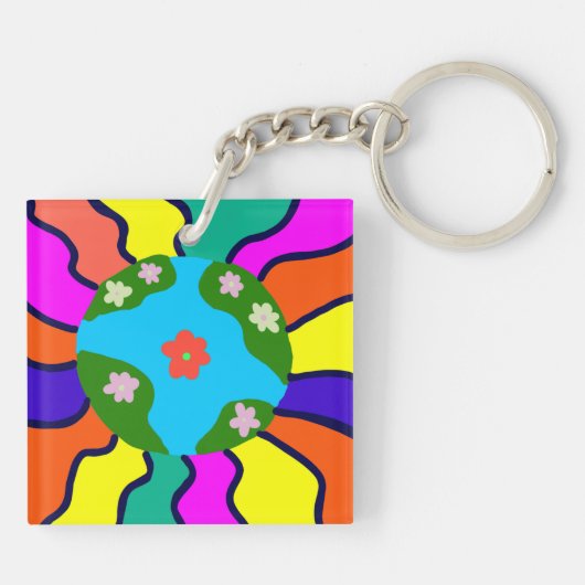 Earth Retro Vibes Art Sleutelhanger (Achterkant)