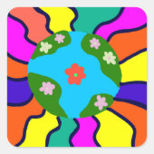 Earth Retro Vibes Art Vierkante Sticker (Voorkant)