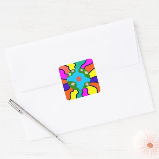 Earth Retro Vibes Art Vierkante Sticker (Envelop)