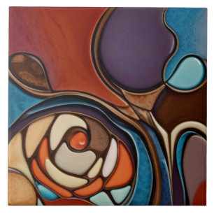 Earth Roos Faux Glas in lood Mozaïek Abstracte Kun Tegeltje