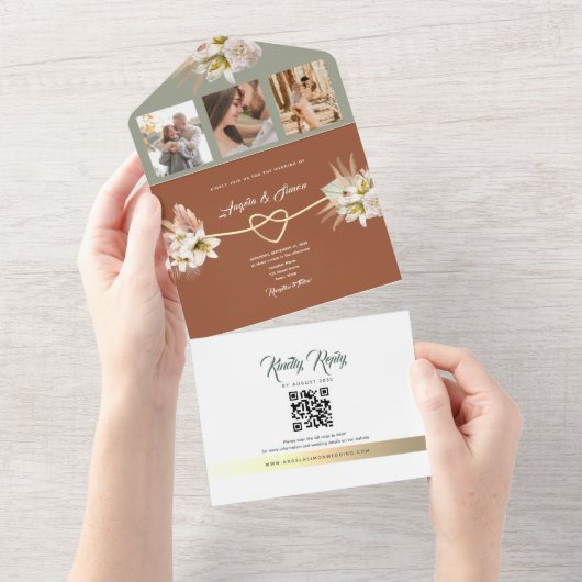 Earth Rustic Fall Wedding All In One Uitnodiging (Afscheurbaar)