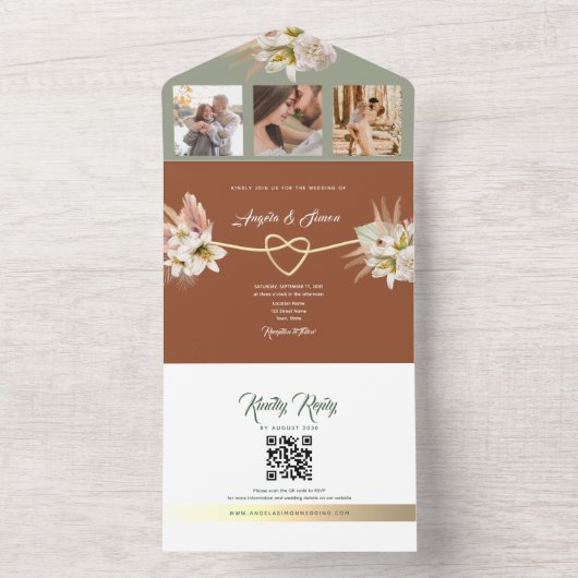 Earth Rustic Fall Wedding All In One Uitnodiging (Binnen)