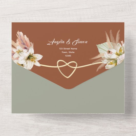 Earth Rustic Fall Wedding All In One Uitnodiging (Achterkant)