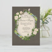 Earth Rustic Moss en Rozen Huwelijksuitnodiging Kaart (Staand voorkant)