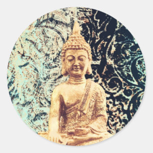 Earth Sitting Buddha Elegant Zen Verlichting Ronde Sticker