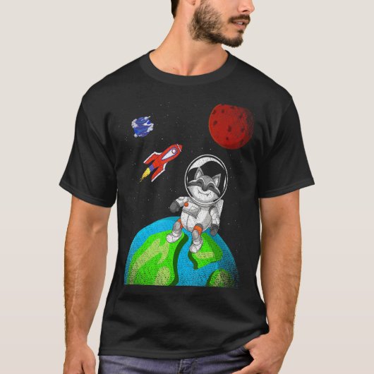 Earth Space Forest Animal Rocket Astronaut Raccoon T-shirt (Voorkant)