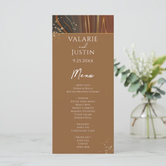 Earth Tone Agate Stone Variegated Wedding Menu (Staand voorkant)