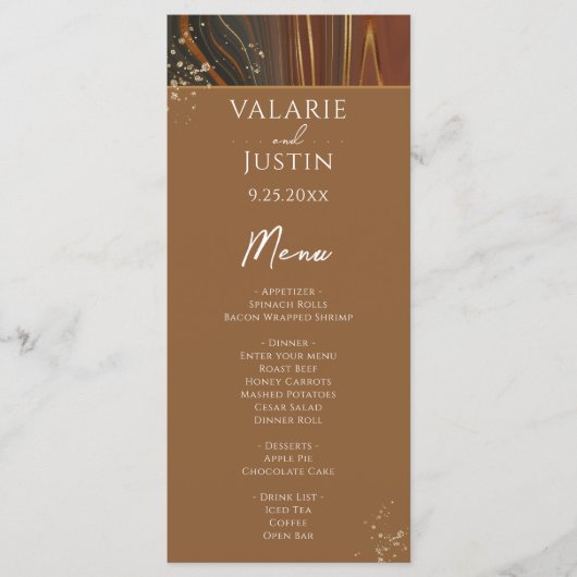 Earth Tone Agate Stone Variegated Wedding Menu (Voorkant)