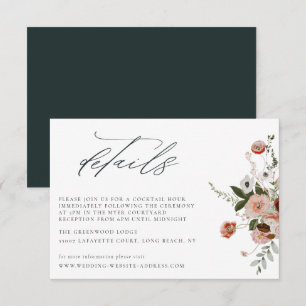 Earth-tone Autumn Floral Wedding Details Card Kaart