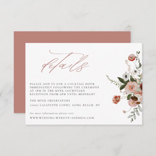 Earth-tone Autumn Floral Wedding Details Card Kaart (Voorkant / Achterkant)