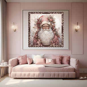 Earth Tone Black Santa met delicate roze bloemen Poster