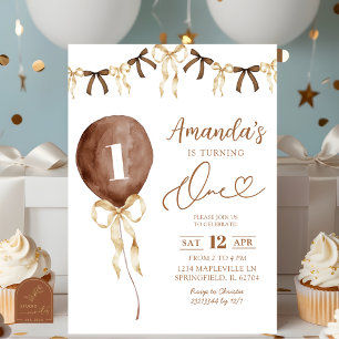 Earth Tone Boho Coquette Ribbon Eerste Verjaardag Kaart