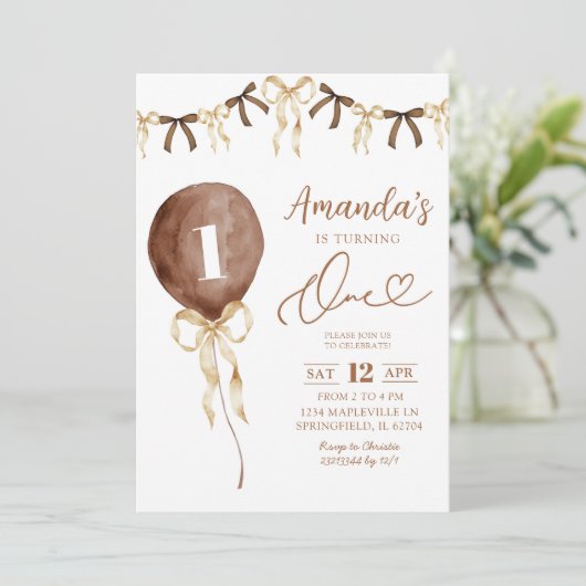 Earth Tone Boho Coquette Ribbon Eerste Verjaardag Kaart (Staand voorkant)