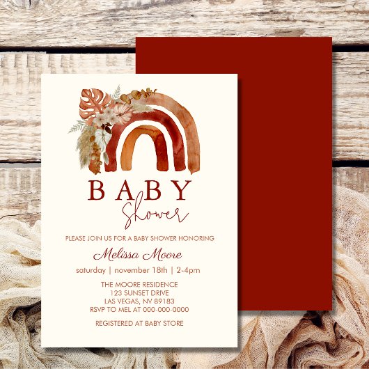 Earth Tone Boho Rainbow Baby shower Kaart