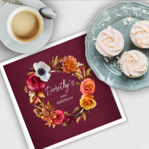 Earth Tone Bourgogne Herfst Flowers 30e verjaardag Servet