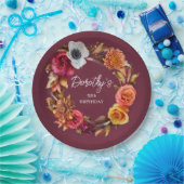 Earth Tone Bourgogne Herfst Flowers 50ste verjaard Papieren Bordje (Feest)