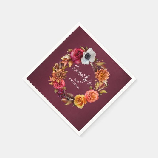 Earth Tone Bourgogne Herfst Flowers 80ste verjaard Servet (Hoek)