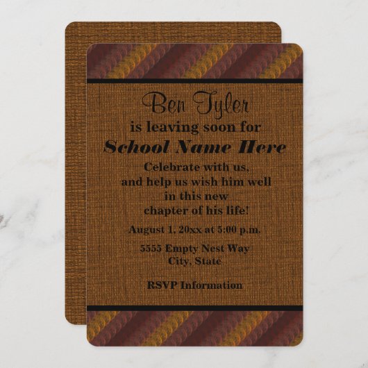 Earth Tone Brown Rust "off to College" nodigt u ui Kaart (Voorkant / Achterkant)