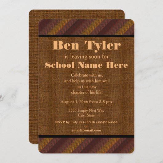 Earth Tone Brown Rust "Off to College" Trunk Party Kaart (Voorkant / Achterkant)