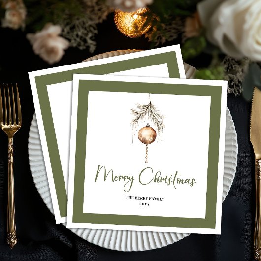 Earth Tone Christmas Bauble Script Family Napkins Servet