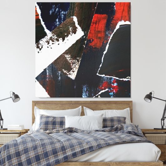 Earth Tone Collage met rode accenten Abstract Canvas Afdruk (Insitu (Slaapkamer))