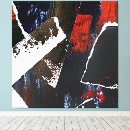 Earth Tone Collage met rode accenten Abstract Canvas Afdruk (Insitu (Houten vloer))