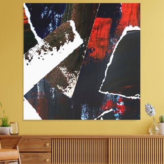 Earth Tone Collage met rode accenten Abstract Canvas Afdruk (Insitu (Woonkamer))