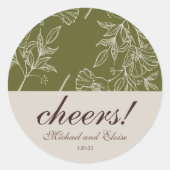 Earth Tone Floral Cheers! Aangepaste bruiloft Ronde Sticker (Voorkant)
