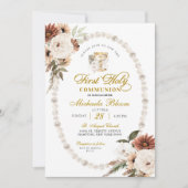 Earth Tone Floral Pearl Eerste Heilige Communie Kaart (Voorkant)