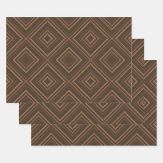 Earth Tone Hypnotische Diamond Moderne Abstracte K Inpakpapier Vel (Set)