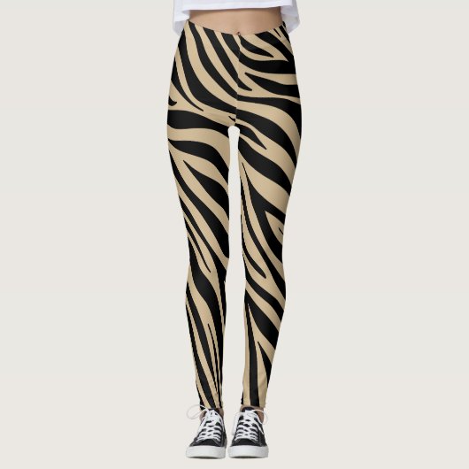 Earth Tone Khaki Zebra Print Leggings (Voorkant)