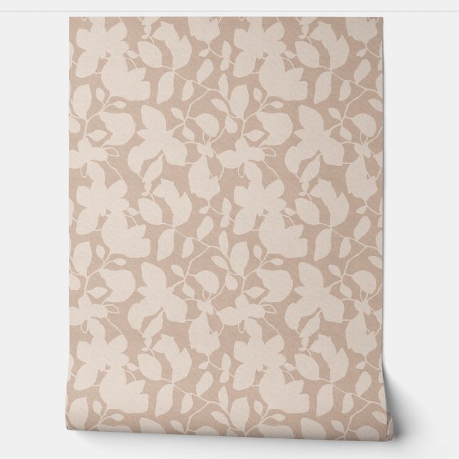 Earth Tone Magnolia zand beige bloemen mono Behang (Afrollen)