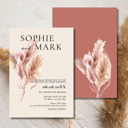 Earth Tone Minimalist Pampas Grass Rustic Boho Kaart
