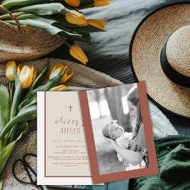 Earth Tone Modern Cross doopfoto doop Kaart