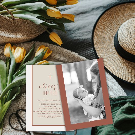 Earth Tone Modern Cross doopfoto doop Kaart