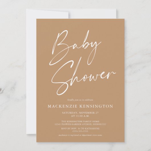 Earth Tone Modern Minimalist Script Baby shower Kaart (Voorkant)