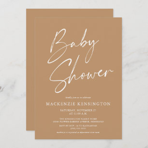 Earth Tone Modern Minimalist Script Baby shower Kaart