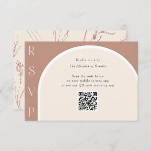 Earth Tone Modern Simple Arch QR Code bruiloft  RSVP Kaartje