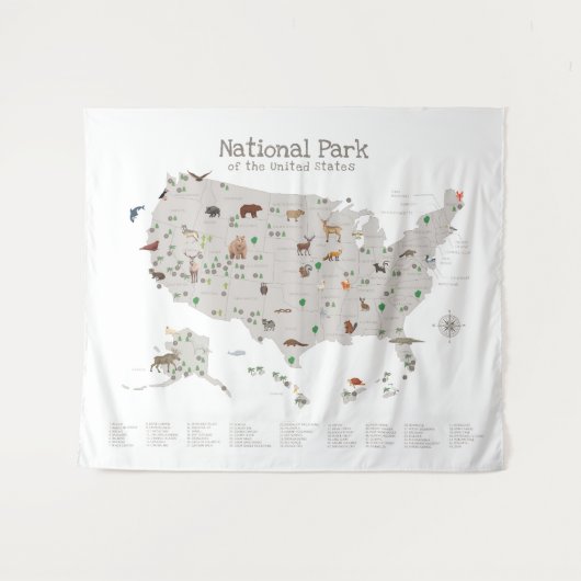 Earth Tone National Park Kaart van Woodland Nurser Wandkleed (Voorkant (horizontaal))