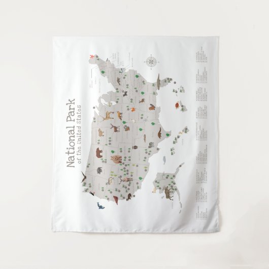 Earth Tone National Park Kaart van Woodland Nurser Wandkleed (Voorkant)